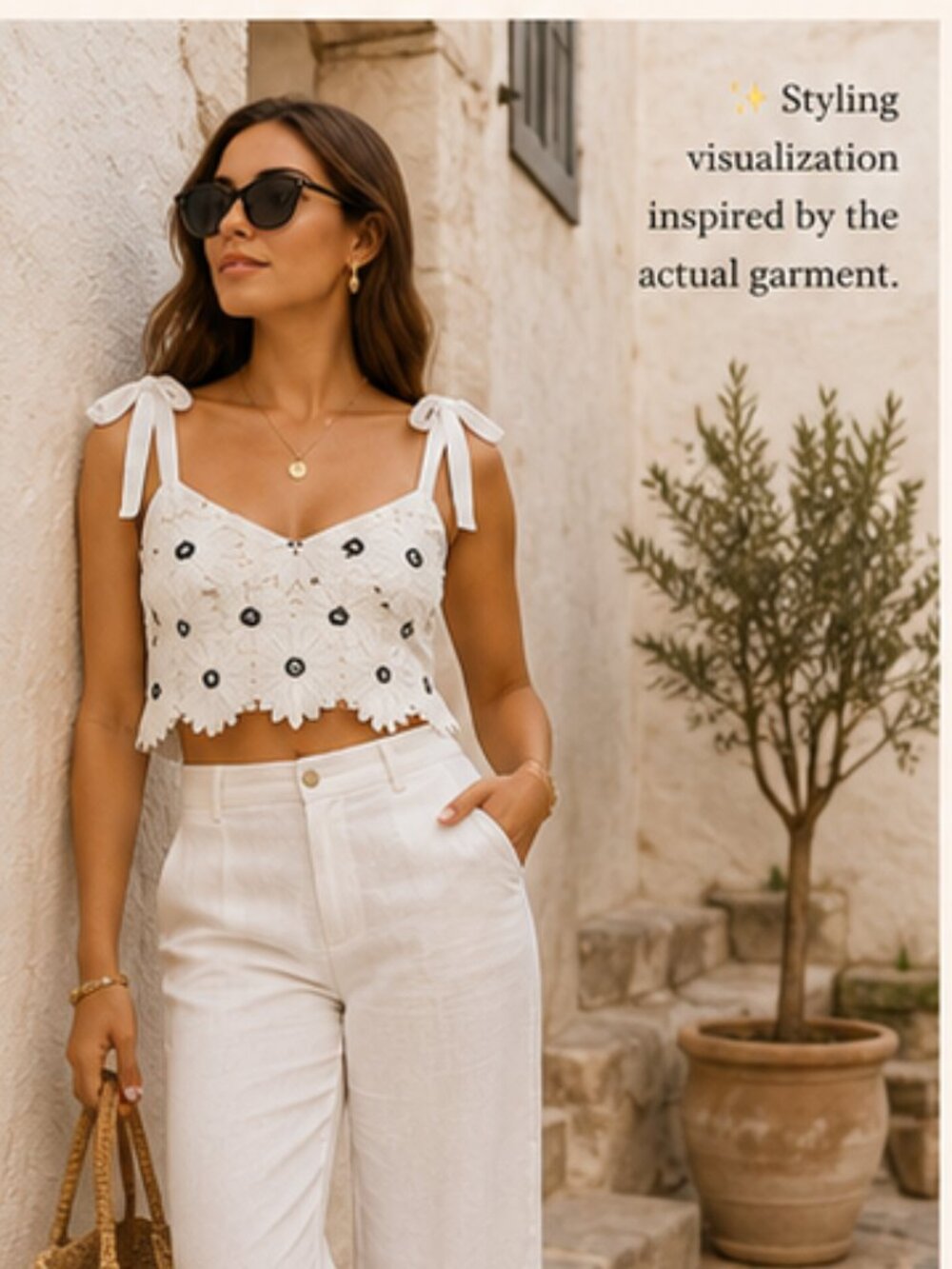 Daisy Embroidered Summer Crop Top White & Navy Coastal Floral XL Francesca's - Picture 3 of 7